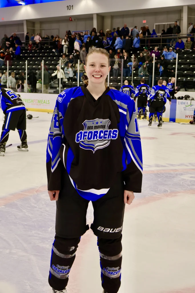 Jessie Rudin in an Enforcers jersey